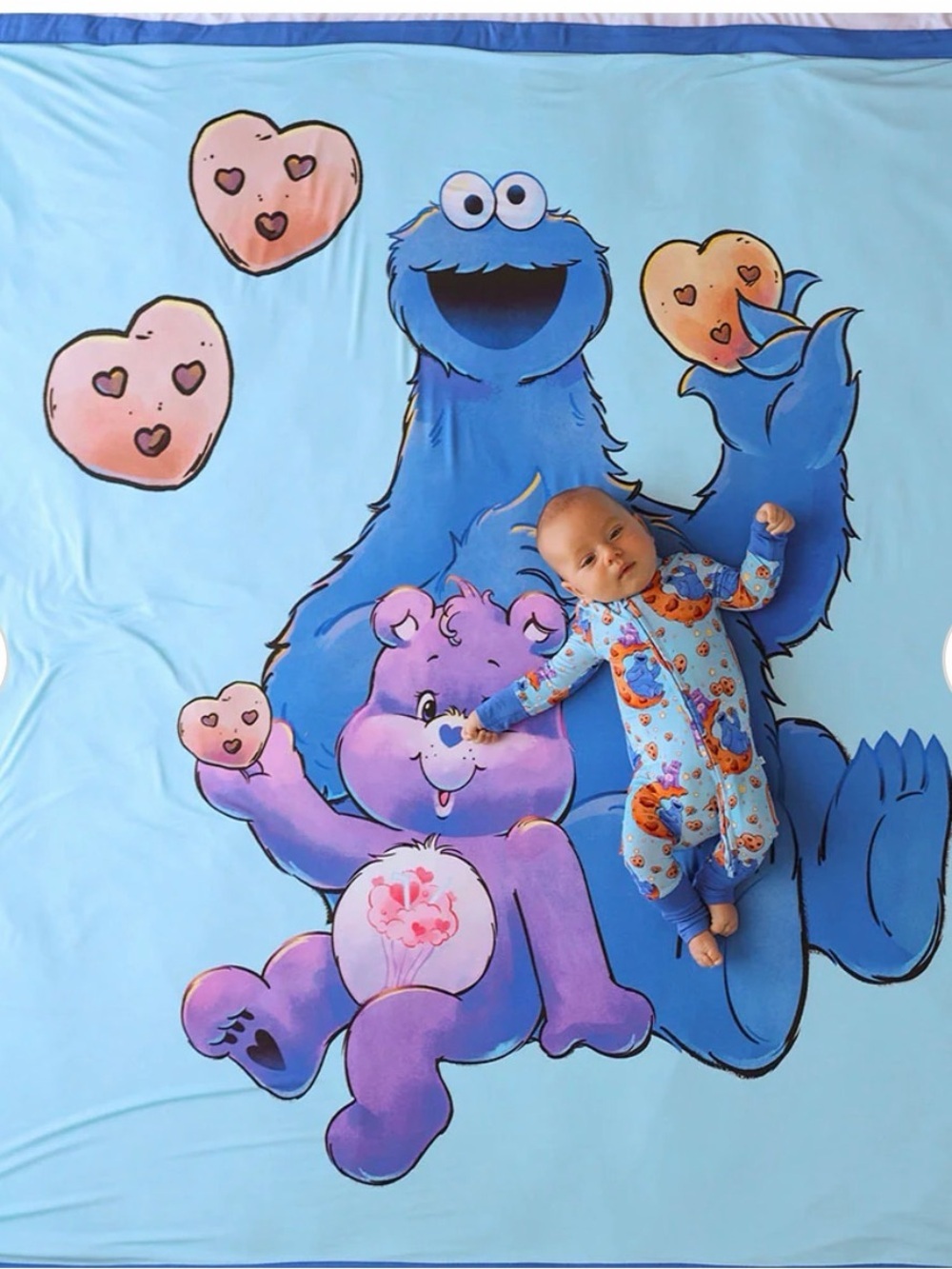 Posh Peanut Light Blue Cookie Monster & care Bear papook bamboo blanket huge